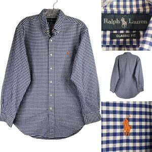 Polo Ralph Lauren Shirt Oxford Mens Medium 16 Blue Gingham Check LS Button Down